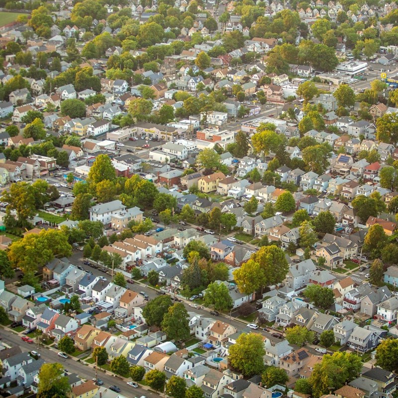 aerial view of a large neighborhood
